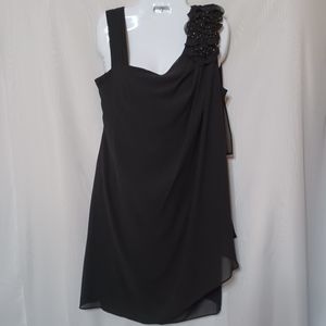 R&M Richard's Black Flowing Evening Dress With Beaded Flowers. Size 10